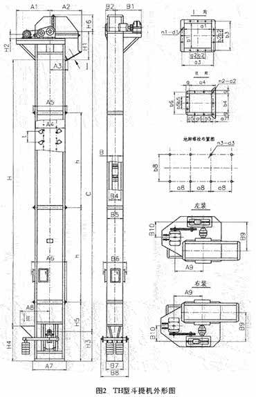 TD、TH型斗式提升機(jī)外形尺寸
